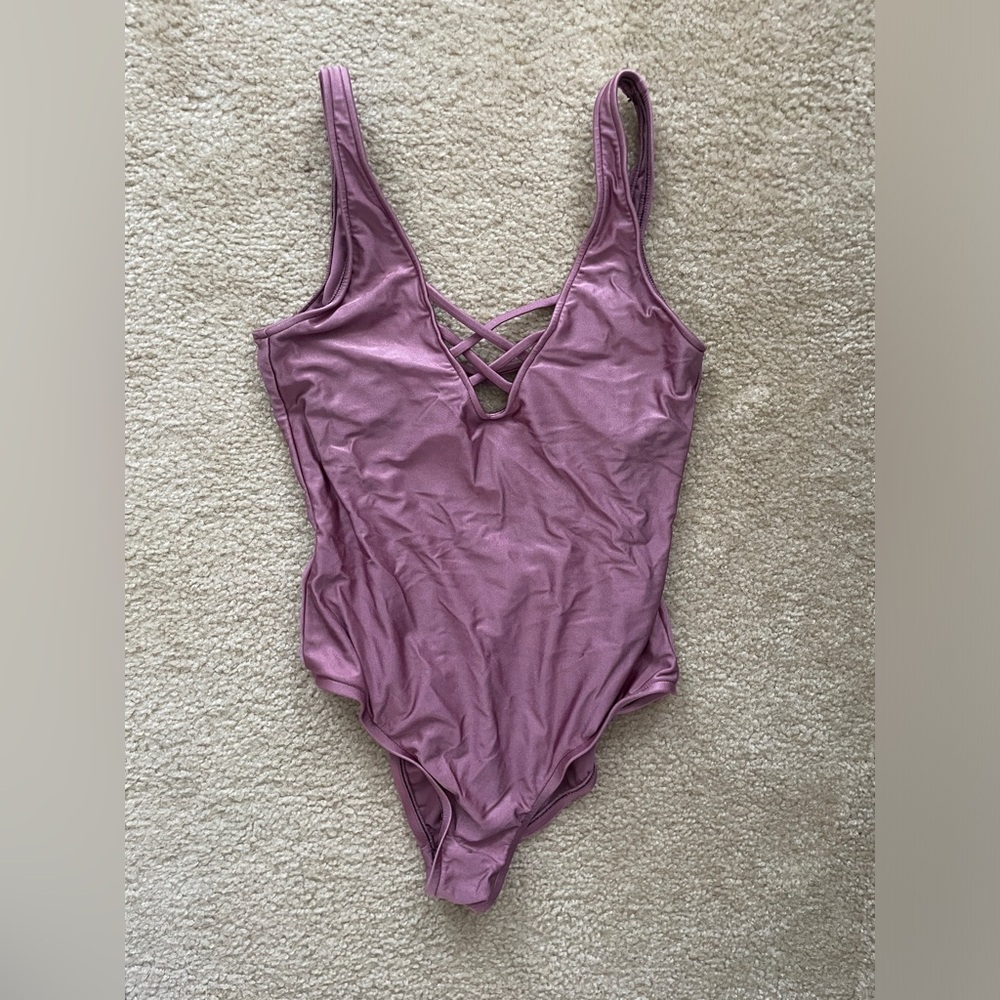 Shiny Mauve One-Piece Bathing Suit